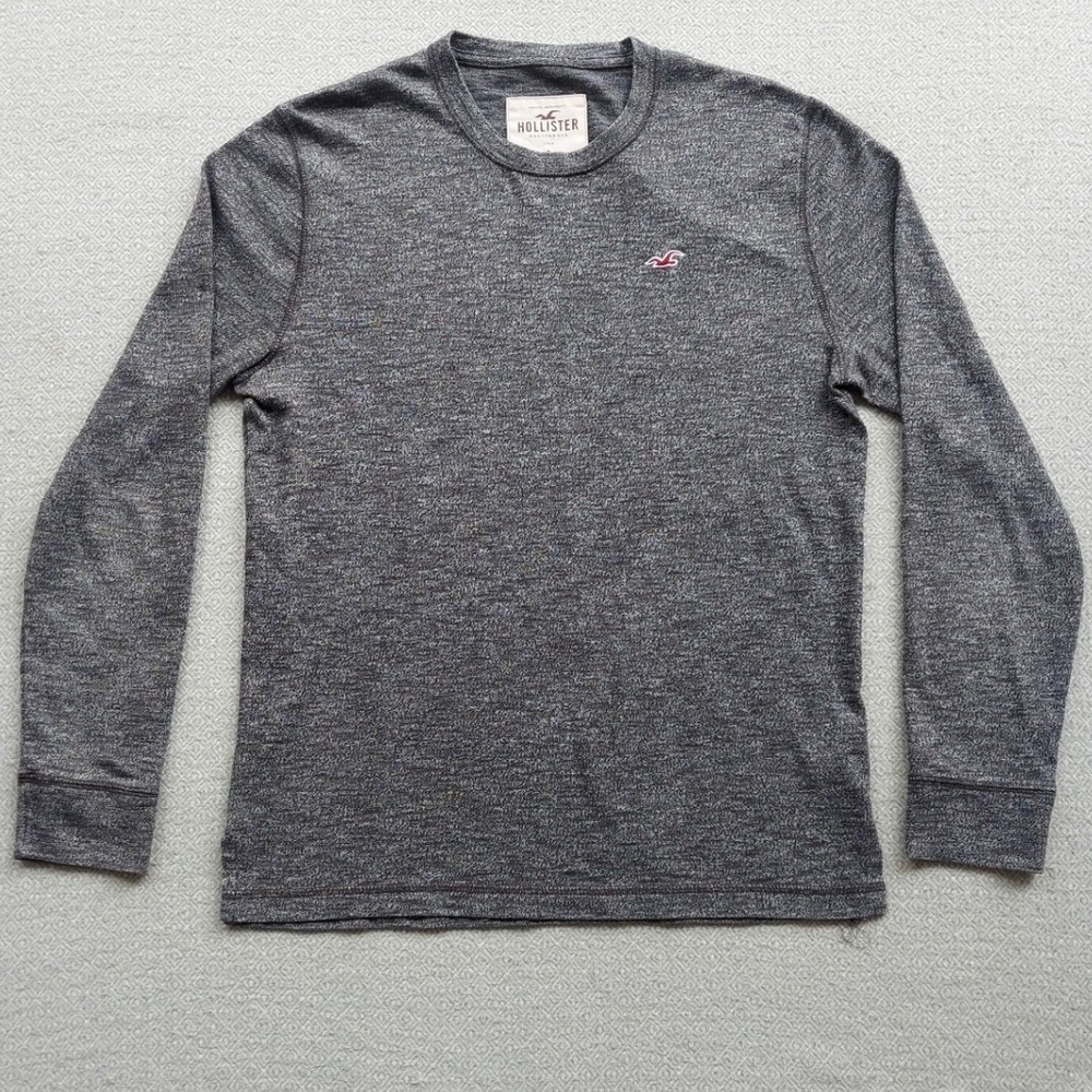 Hollister T-Shirt Mens S Gray Long Sleeve Crew Neck Marl Logo Casual Tee